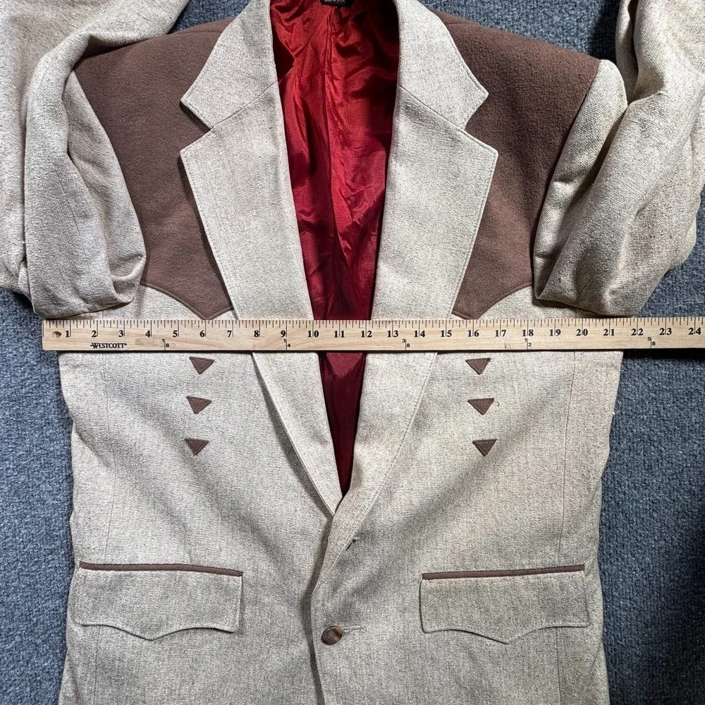 Vintage Pagano West Blazer Coat Mens 40 Beige Notch Lapel Western Preppy Career